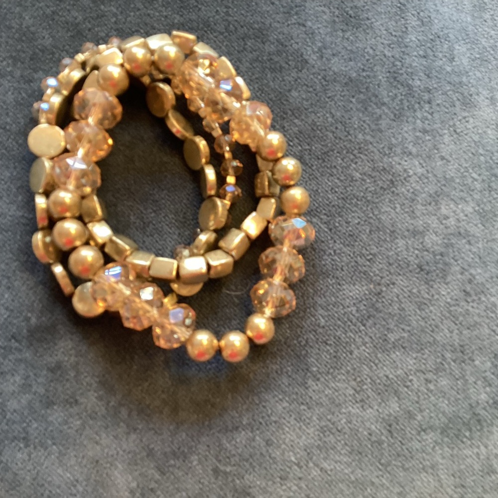 Brushed Gold and Crystal Stretch Bracelet set (5)